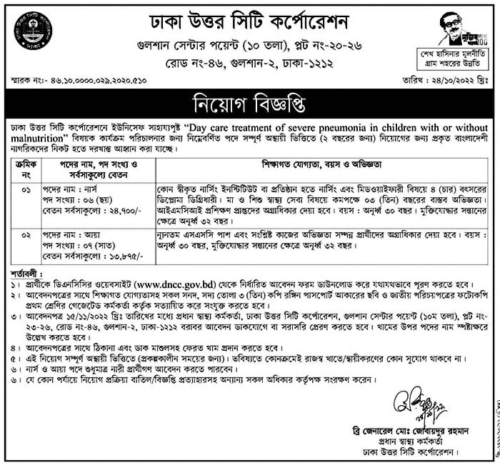 Dhaka North City Corporation Nurse Job